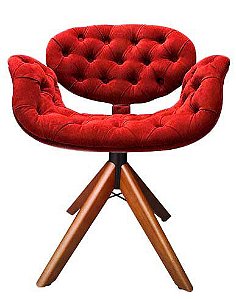 Cadeira Tulipa em capitonê com base de madeira giratória. Várias opções de cores. Lv Estofados.