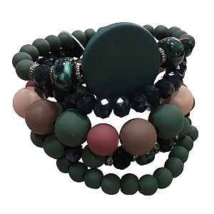 Conjunto c/ 7 pulseiras com bolas verdes