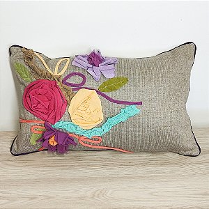 Capa de Almofada  Retangular com Aplique de Flores