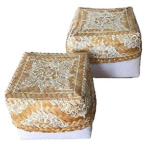 Cesto Quadrado Palha Branco com Tampa