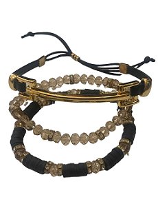 Pulseiras Preta com Detalhes Dourados