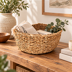 Cesto Decorativo Pequeno em Fibra Natural 28 cm para Decoração e Organização
