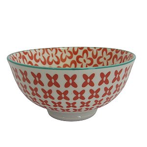 Bowl em Cerâmica com Desenhos Vermelho/Turquesa P Flores