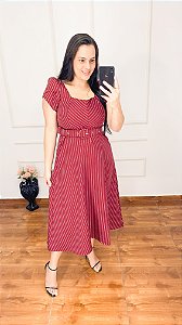 VESTIDO MIDI LISTRADO MARSALA