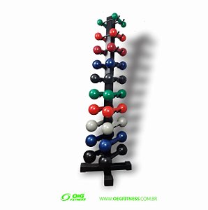 KIT HALTERES EMBORRACHADOS  1KG AO 10KG COM SUPORTE