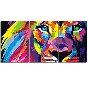 Quadro Decorativo Leão Colorido Famoso Arte 28x60