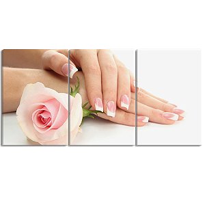 Quadro Decorativo Spa Mão Mulher e Rosa Manicure 28x60