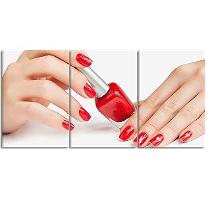 Quadro Unha Esmalte Vermelho Mulher Manicure 28x60