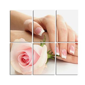 Quadro Decorativo Spa Mão Mulher e Rosa Manicure 60x60