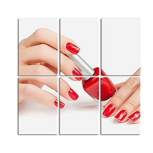 Quadros Decorativos Esmalte Vermelho Mulher Spa Manicure 60x60