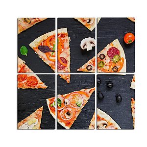 Quadro Decorativo Pedaços de Pizza Na Mesa 60x60