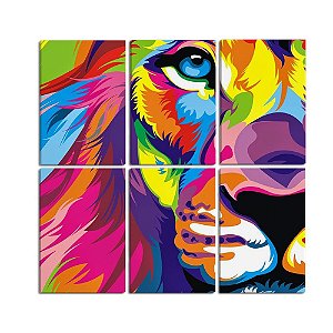 Quadro Leão Colorido Famoso Arte 60x60