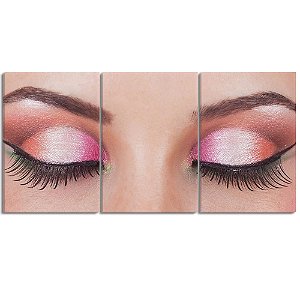 Quadro Cílios Maquiagem Sobrancelhas Sombra Rosa - 28x60