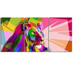 Quadro Decorativo Leão Colorido Arte 28x60