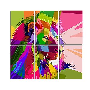 Quadro Decorativo Leão Colorido Arte 60x60
