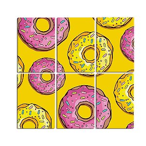 Quadro Donuts Amarelo e Rosa Criativo - 60x60