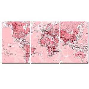 Quadro Mapa Mundi Decorativo 28x60