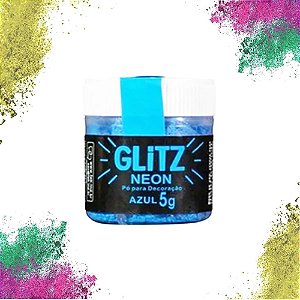 Corante Pó Glitz Neon Brilha Na Luz Negra Para Confeitaria Azul