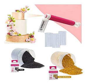 Kit 2 Glitter Corantes Comestível E Pulverizador Confeitar