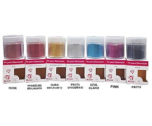 Kit 7 Glitter Colorido Comestível Brilhante Novas Cores para Confeitaria