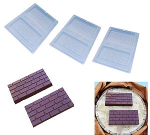 Kit 3 Formas Especiais com Três Partes Modelo Tijolinho Chocolate Barra Tablete BWB COD 9890