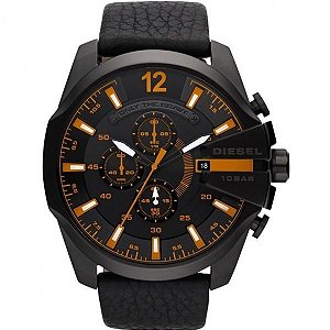 Relógio Estilo Diesel DI80022 detalhes laranja com pulseira de couro