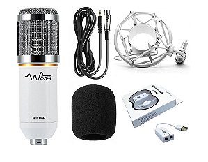 Microfone Condensador BM-800 Waver + Espuma + Aranha + Cabo - BRANCO