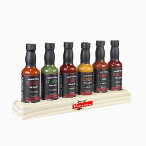 Kit 6 molhos de pimenta + Base em Madeira