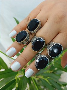 Anel de Prata 925 com Pedra de Ônix Lapidada – Jaipur, Índia
