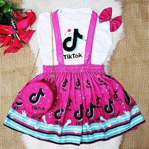 Conjunto Vestido Infantil Completo Jardineira Tiktok - Laço - Bibíla  Fashion Kids - Vestidos Temáticos