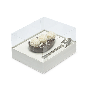 Caixa Páscoa para Ovo de Colher - 2 em 1 - 150 g/250g - Branca - Tam. 15x13x9 cm