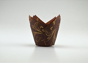 Tulipas Forneáveis p/ Cupcake – Marrom c/ Dourado - Tam. 15x15x5 cm. - Pacote c/ 25 unid. - R$ 0,53 un.