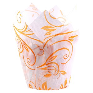 Formas Papel Tulipas Cupcakes/muffin C/25  Branco e Laranja