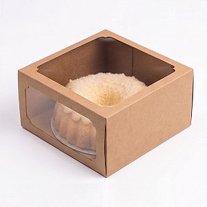Caixa para Bolo com Visor 21x21cm Kraft - Exposição Perfeita Ana Costa | Kit 5un | Sulformas