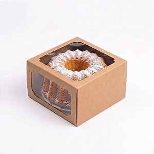 Caixa para Bolo com Visor 16x16cm Kraft - Exposição Perfeita Ana Costa | Kit 5un | Sulformas