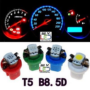 Lâmpada LED B8.5 B8.5D T5 Pinguinho mosquitinho com Base 1 Led 5050 Painel de Instrumento Velocímetro 7 Cores 12v