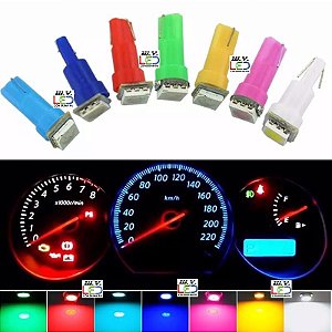 T5 Pinguinho w1w w3w mosquitinho com 1 Led 5050 Painel Central Ar Velocímetro Cinzeiro 8 Cores 12v
