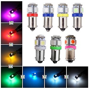 Lâmpada Led T11 H6w T4w Ba9s 5 Leds 5050 Meia Luz Farolete Lanterna Placa Disponível em 7 Cores 12v