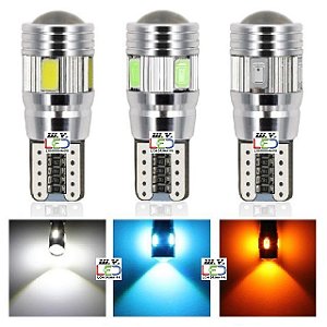 LED T10 HIPER 6 LEDs 5630 Pingo w5w Canbus Cree Meia Luz / Farolete / Lanterna Dianteira / Placa / Leitura 12v