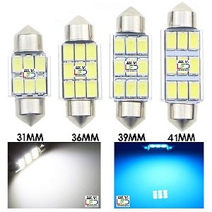 Torpedo C3w C5w C10w Sv8.5 Forte 6 ou 9 Hiper Led Canbus 31 36 39 41 mm Dissipador Branco ou Azul Cristal 12v