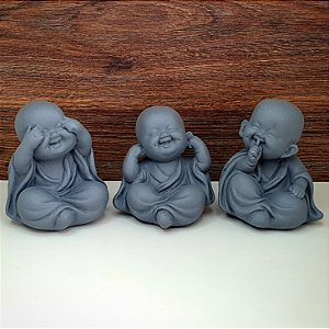 Trio de Budas Sorridentes da Sabedoria Quartzen Gray
