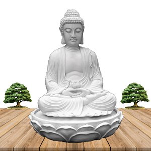 Fonte Buda Zen Lótus White Stone 50cm 220V