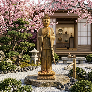 Estátua de Buda em Pé Grande 1,60m para Jardim em Fibrocimento – Escultura Decorativa Premium