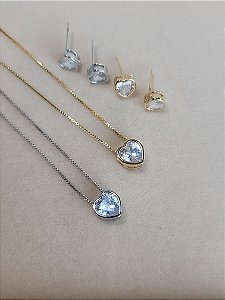 Conjunto de coração com zirconias cristal