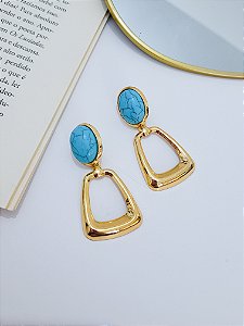 Brinco com Detalhe de Pedra Oval Azul