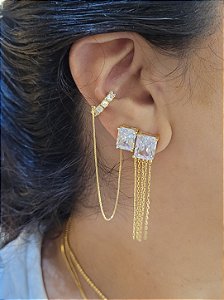 Piercing Fake com Zircônias 3mm e Corrente Veneziana