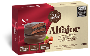 Alfajor Chocolate com Avelã 80g Recheio e Cobertura sabor Chocolate - Vegano, Sem Glúten e Lactose