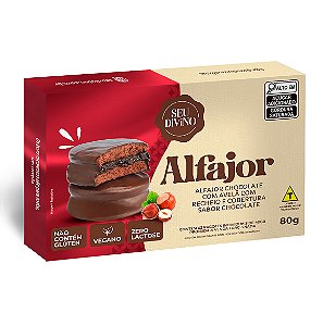 Alfajor Chocolate com Avelã com Recheio e Cobertura sabor Chocolate 80g - Vegano, Sem Glúten e Lactose