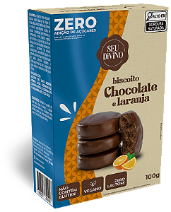 Biscoitos Chocolate com Laranja Zero Açúcar 100g com Cobertura de Chocolate - Vegano, Sem Glúten, Lactose e Zero Açúcar