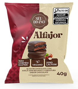 Alfajor Chocolate com Avelã 40g Recheio e Cobertura sabor Chocolate - Vegano, Sem Glúten e Lactose